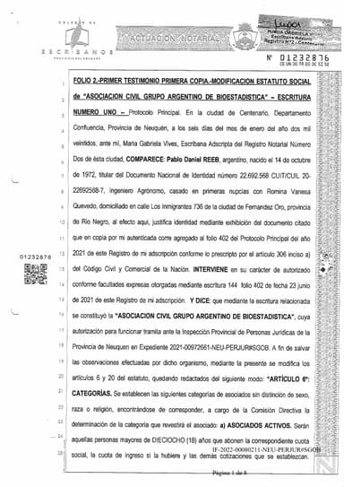 Portada de Estatuto GAB Escritura Modificatoria 1